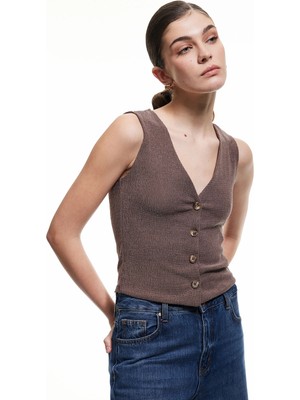 Koton Slim Fit Kolsuz Düğmeli V Yaka Yelek