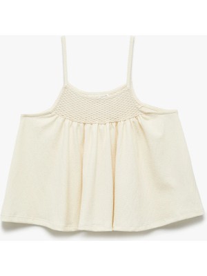 Koton Kare Yaka Gipe Detaylı Askılı Bluz