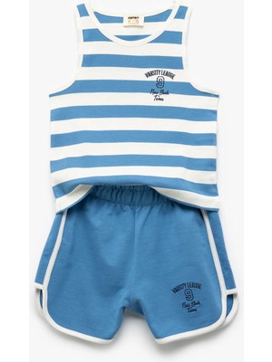 Koton Pamuklu Çizgili Bisiklet Yaka Baskı Detaylı Kolsuz Atlet Şort Takımı