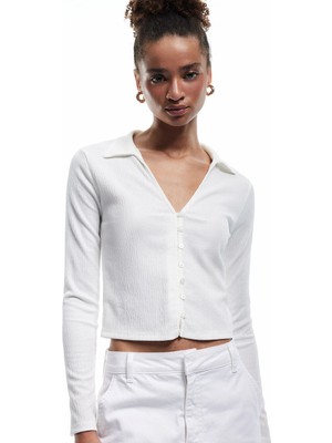 Koton Gömlek Yaka Uzun Kollu Düğmeli Slim Fit Tişört