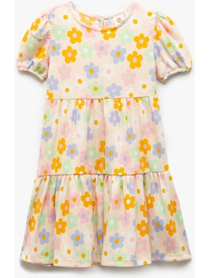 Koton Bisiklet Yaka Balon Kollu Katlı Çiçekli Elbise