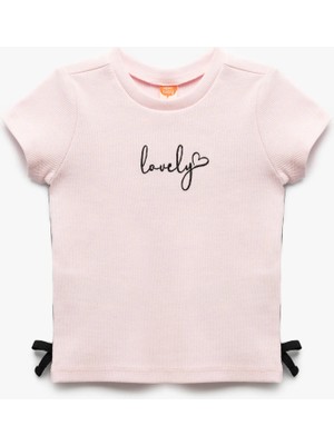 Koton Ribanalı Kısa Kollu Tişört Kız Çocuk Yazlık Pamuklu Fiyonk Detaylı 9 - 12 Ay