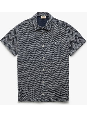 Koton Düğme Detaylı Balık Sırtı Desenli Kısa Kollu Polo Yaka Tişört