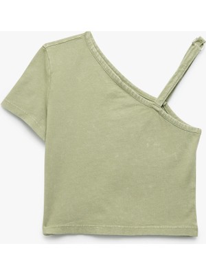 Koton Pamuklu Tek Omuz Askılı Kısa Kollu Crop Tişört