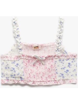 Koton Kare Yaka Kurdele Detaylı Gipeli Viskon Crop Bluz