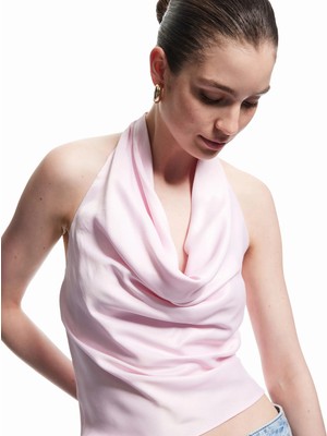 Koton Kolsuz Sırt Dekolteli Degaje Yaka Saten Bluz