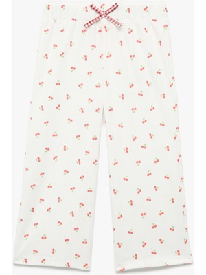 Koton Fiyonklu Bürümcük Dokulu Beli Lastikli Kiraz Baskılı Geniş Paça Pantolon