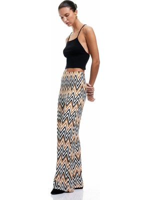 Koton Bürümcük Kumaş Desenli Yüksek Bel Geniş Paça Pantolon