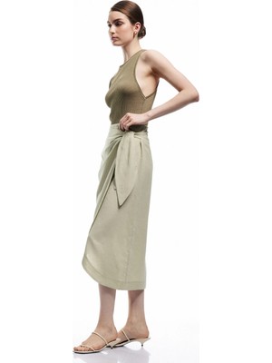 Koton Yandan Bağlamalı Kruvaze Midi Sarong Keten Etek