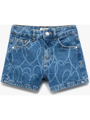 Koton Kız Çocuk Kalp Desenli Cepli Denim Şort Rahat Kesim Yazlık 13 - 14 Yaş