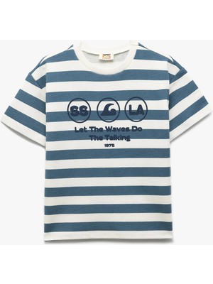 Koton Baskılı Pamuklu Kısa Kollu Çizgili Tişört