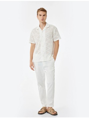 Koton Pamuklu Katlamalı Paça Dokulu Beli Bağcıklı Düğmeli Pantolon