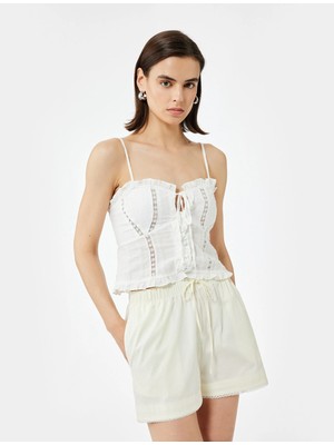 Koton Beli Lastikli Bağlamalı Pamuklu Mini Şort