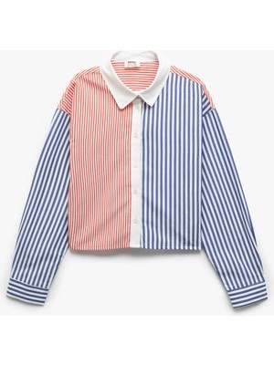 Koton Uzun Kollu Renk Bloklu Pamuklu Çizgili Gömlek