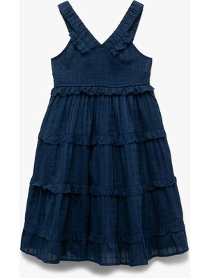 Koton Pamuklu Fırfır Detaylı V Yaka Askılı Elbise