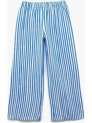 Koton Beli Lastikli Dokulu Bol Paça Çizgili Pantolon