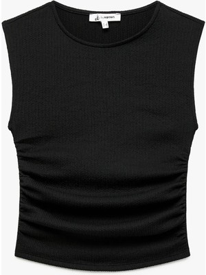 Koton Kolsuz Bisiklet Yaka Slim Fit Drapeli Bluz