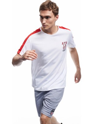 Koton Kısa Kollu Bisiklet Yaka Renk Kontrastlı Arkası Baskılı Oversize Spor Tişört