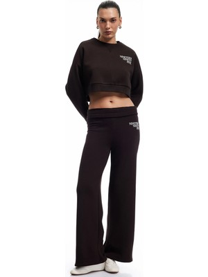 Koton Baskılı Uzun Kollu Bisiklet Yaka Şardonlu Oversize Crop Sweatshirt