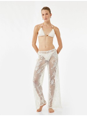 Koton Transparan Floral Dokulu Geniş Paça Dantel Pareo Pantolon
