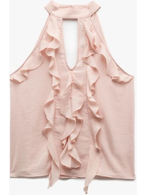 Koton Aerobin Kumaş Kolsuz Halter Yaka Fırfırlı Bluz