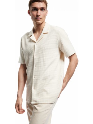 Koton Devrik Yaka Waffle Dokulu Regular Fit Pamuklu Kısa Kollu Gömlek