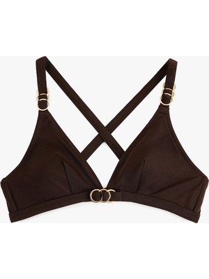 Koton Aksesuarlı Çapraz Askılı Derin V Yaka Parlak Bikini Üstü