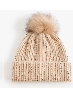 Koton Örgü Bere Payetli Pon Pon Detaylı Katlı
