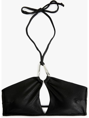 Koton Metal Aksesuarlı Pencere Detaylı Bağlamalı Halter Yaka Parlak Bikini Üstü