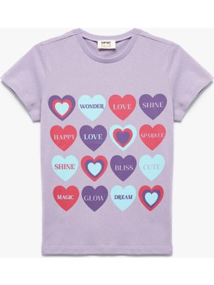 Koton Pamuklu Kalp Baskılı Bisiklet Yaka Kısa Kollu Tişört