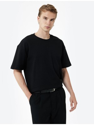 Koton Pamuklu Kısa Kollu Pike Kumaş Bisiklet Yaka Basic Oversize Tişört