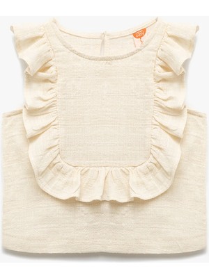 Koton Fırfır Detaylı Bisiklet Yaka Kolsuz Pamuklu Bluz