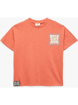 Koton Pamuklu Kısa Kollu Bisiklet Yaka Baskılı Tişört