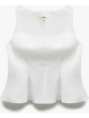 Koton Pamuklu Slim Fit Kolsuz Kare Yaka Peplum Bluz