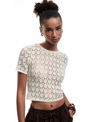 Koton Kroşe Kısa Kollu Bisiklet Yaka Tişört