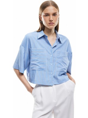 Koton Kısa Kollu Aplike Çift Cep Detaylı Crop Gömlek