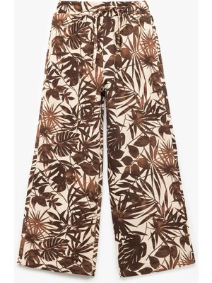 Koton Viskon ve Keten Karışımlı Yaprak Desenli Geniş Paça Pantolon