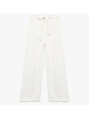 Kuşak Detaylı Bağlamalı Viskon Geniş Paça Pantolon