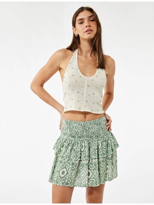 Koton Katlı Gipe Detaylı Desenli Viskon Mini Etek