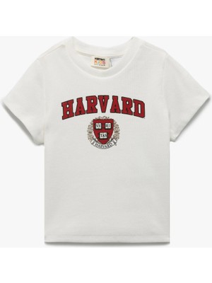 Koton Lisanslı Harvard Baskılı Bisiklet Yaka Kısa Kollu Pamuklu Tişört