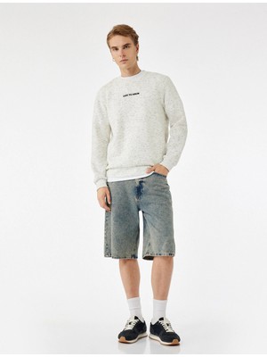 Uzun Kollu Nakışlı Bisiklet Yaka Sweatshirt