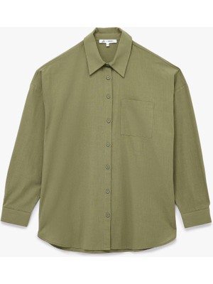 Pamuklu Klasik Yaka Düğmeli Uzun Kollu Oversize Gömlek
