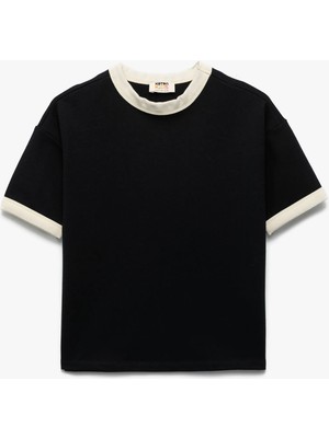 Koton Pamuklu Kısa Kollu Ribanalı Biyeli Bisiklet Yaka Oversize Tişört