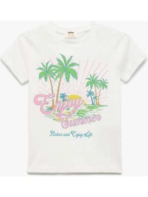 Koton Baskılı Pamuklu Kısa Kollu Bisiklet Yaka Tişört