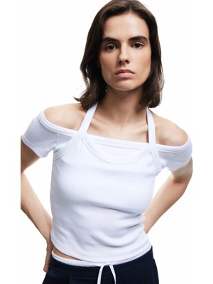 Koton Pamuklu Slim Fit Boyundan Bağlama Detaylı Kısa Kollu Tişört