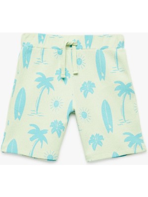 Koton Pamuklu Sörf Temalı Palmiye Baskılı Normal Bel Bermuda Şort