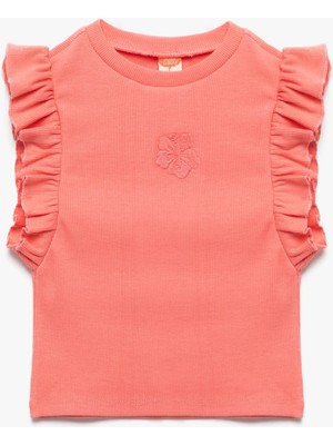 Koton Çiçek Işlemeli Fırfırlı Kolsuz Bisiklet Yaka Kaşkorse Atlet