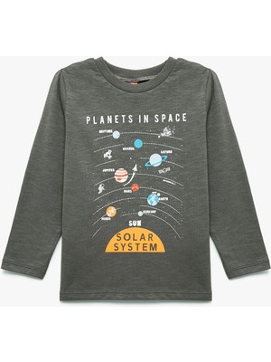 Koton Baskılı Uzun Kollu Bisiklet Yaka Pamuklu Tişört