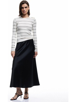 Koton Standart Bel Regular Fit Saten Midi Etek