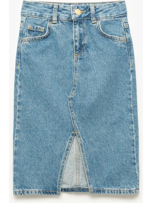 Koton Pamuklu Cepli Yırtmaç Detaylı Denim Etek
